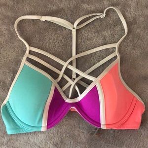 PINK stappy front, t-back bikini top